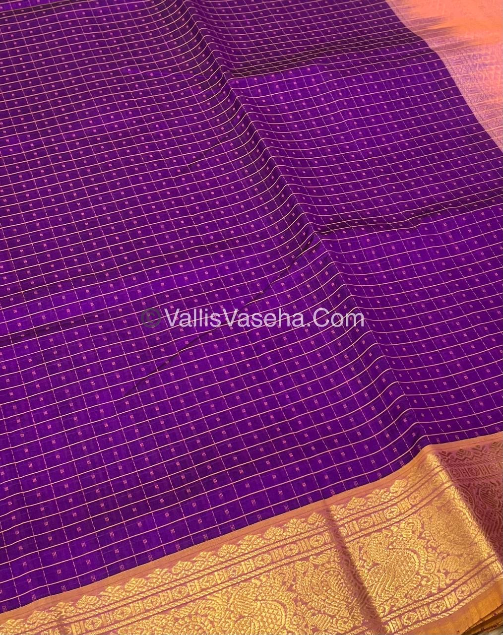 Pure Silk Cotton Saree - Purple With Peach Shade - Lakshadeepam Design - VVPLD001