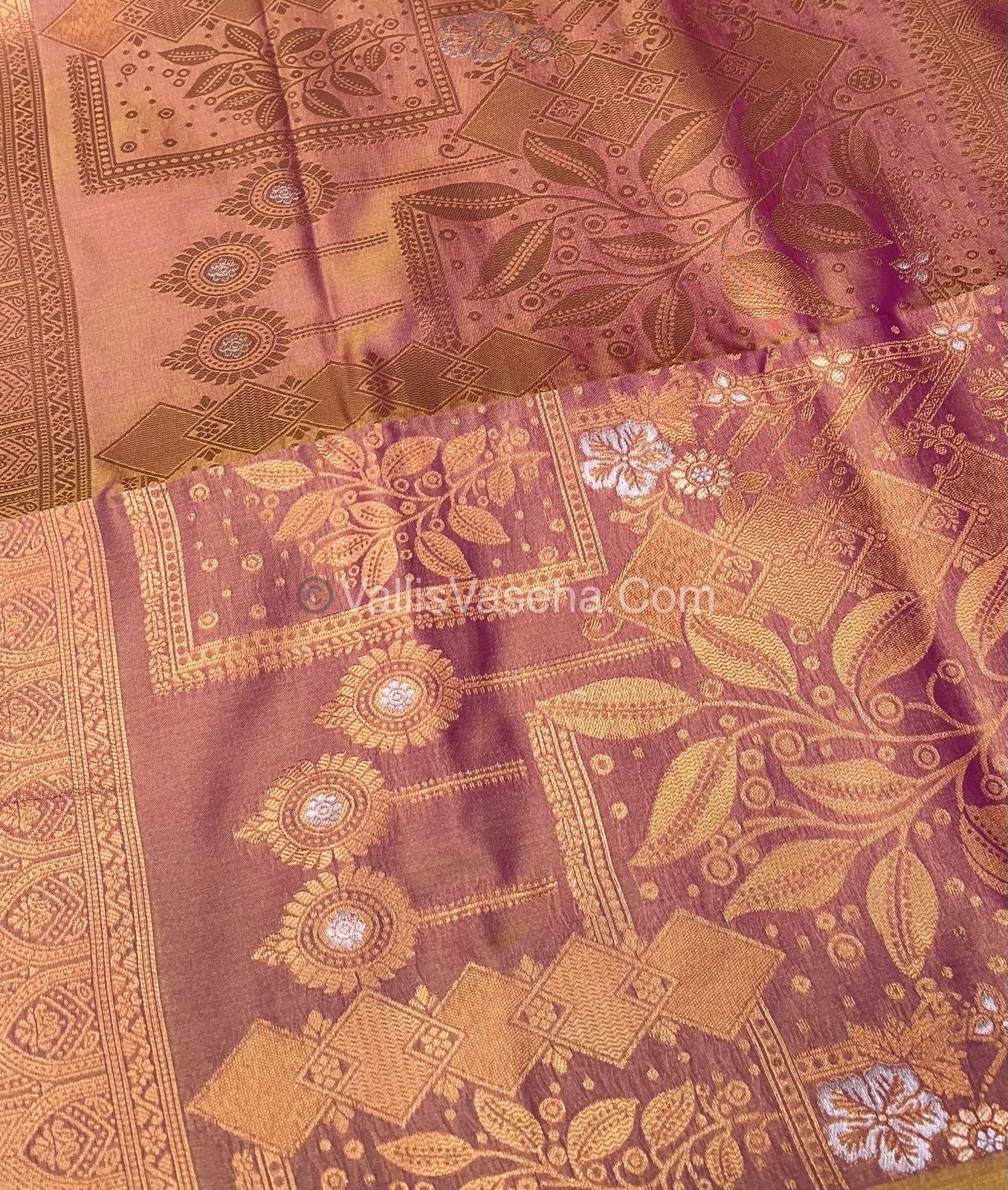 Semi Soft Silk - Border less - Double tone Pinkish Yellow Shade -VVSSS007