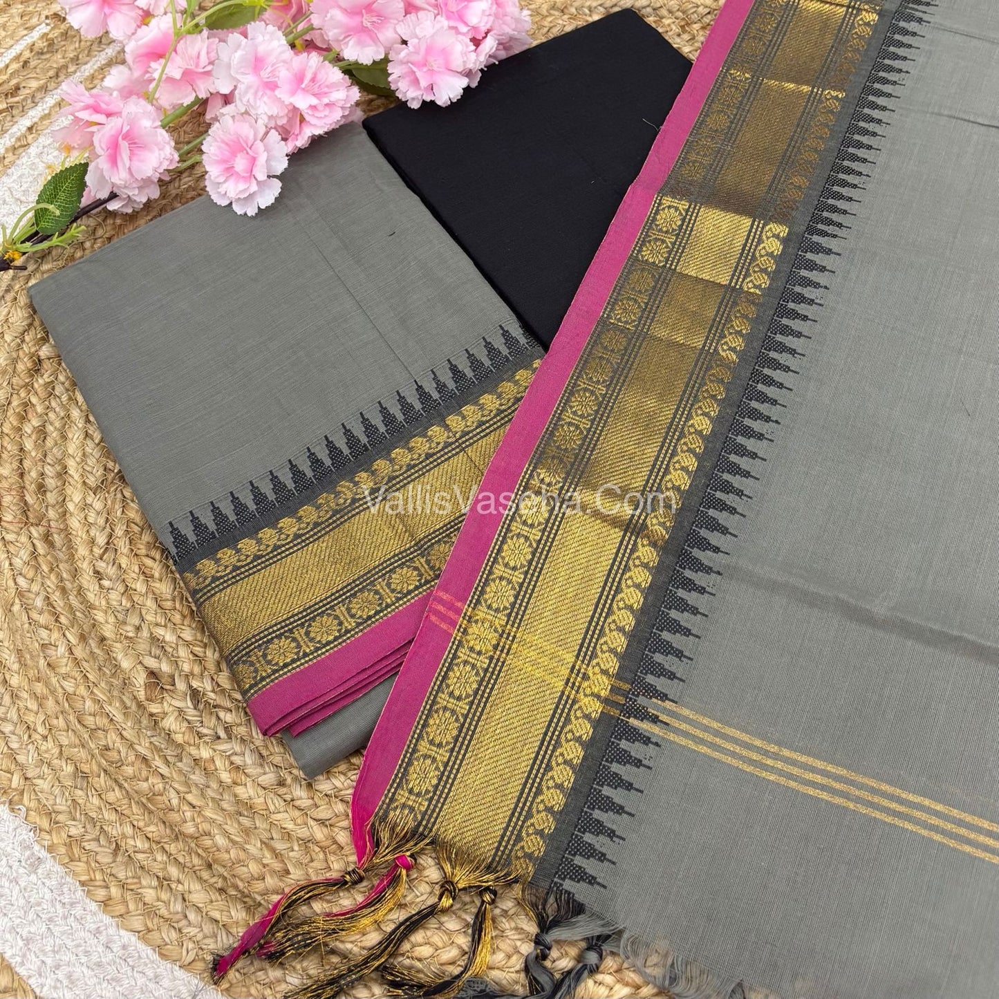Unstitched Salwar Material -Kanchi Cotton - Grey with Black Shade - VVUKM001