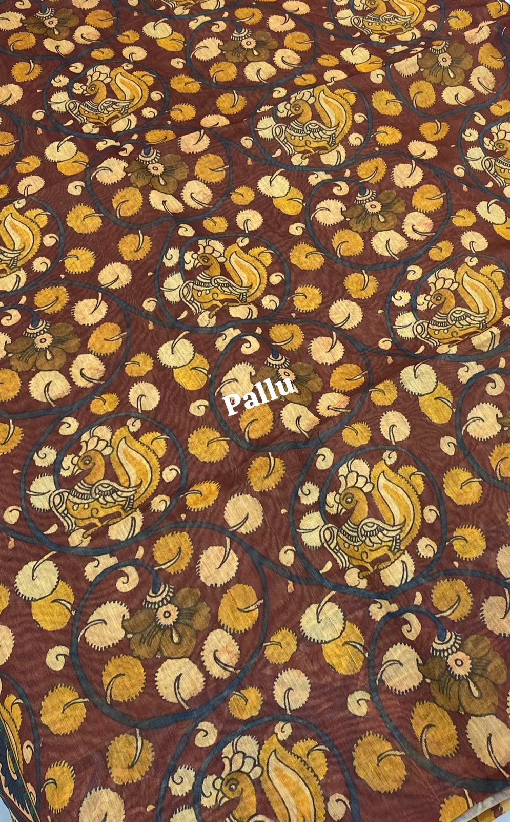 Chanderi Mixed Cotton Saree - Ikkat & kalamkari design - VVCC002