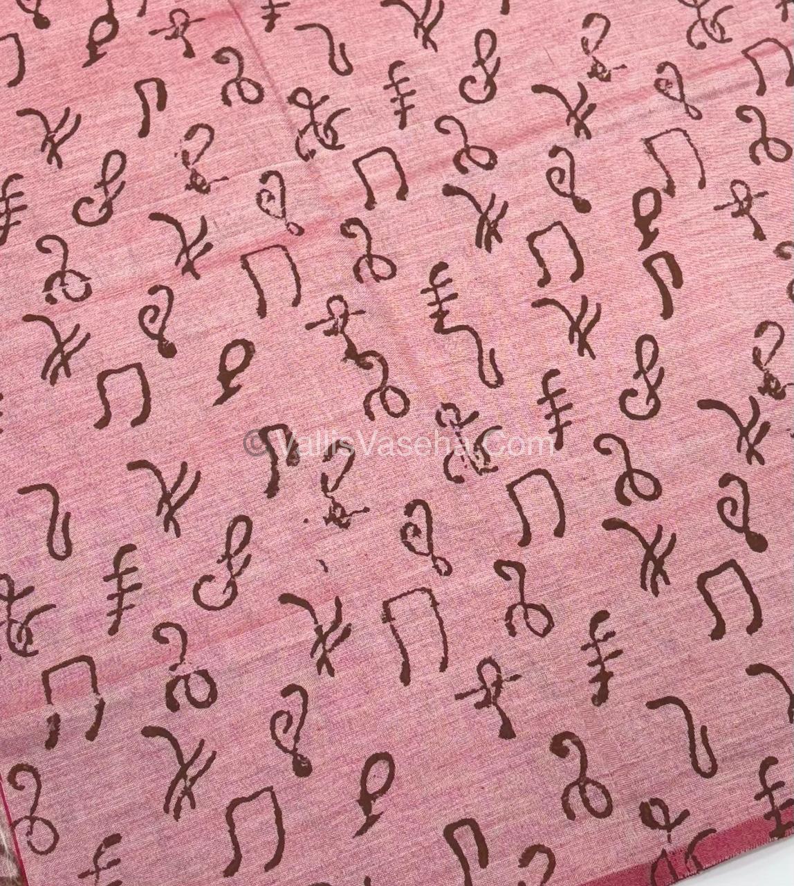 Poly Silk Mixed Cotton - Mirror Work Embroidery - Brown with Pink - VVPCM001