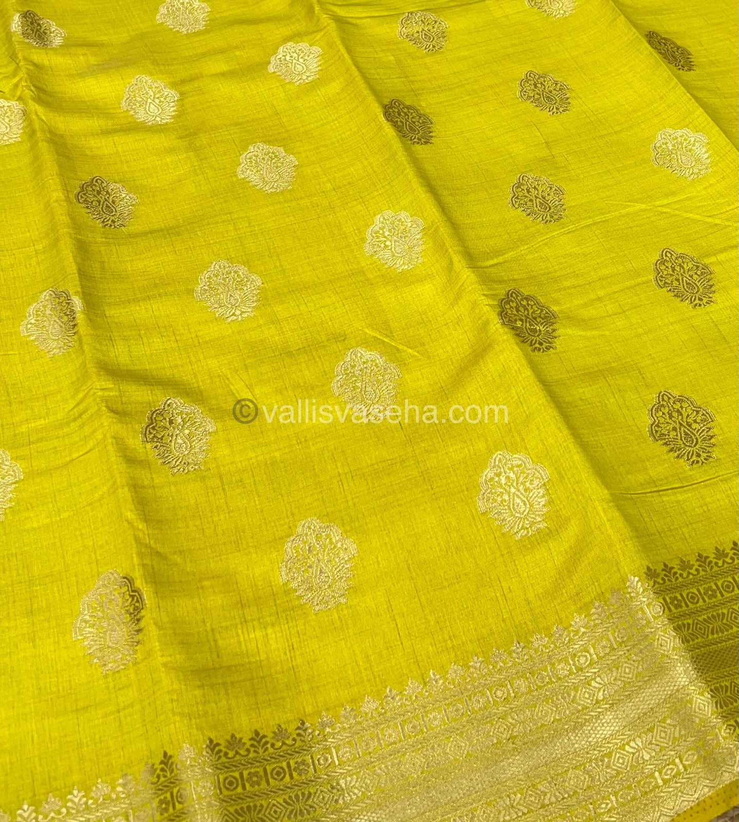 Semi Tussar Silk Saree - Lemon Yellow Shade - VVSTS008