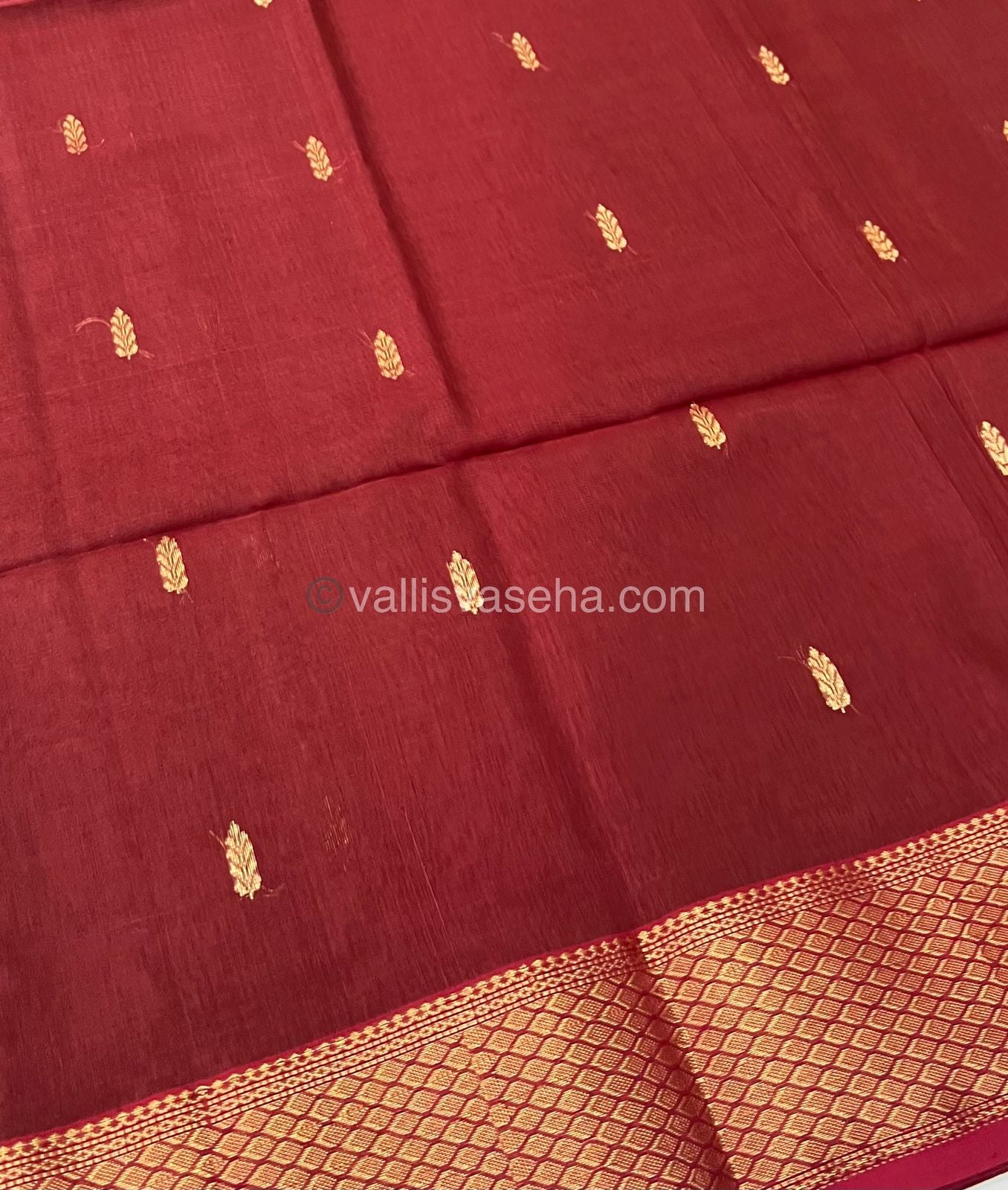 Pure Maheshwari Silk Cotton Saree - Maroonish Brown Color - VVMSC003