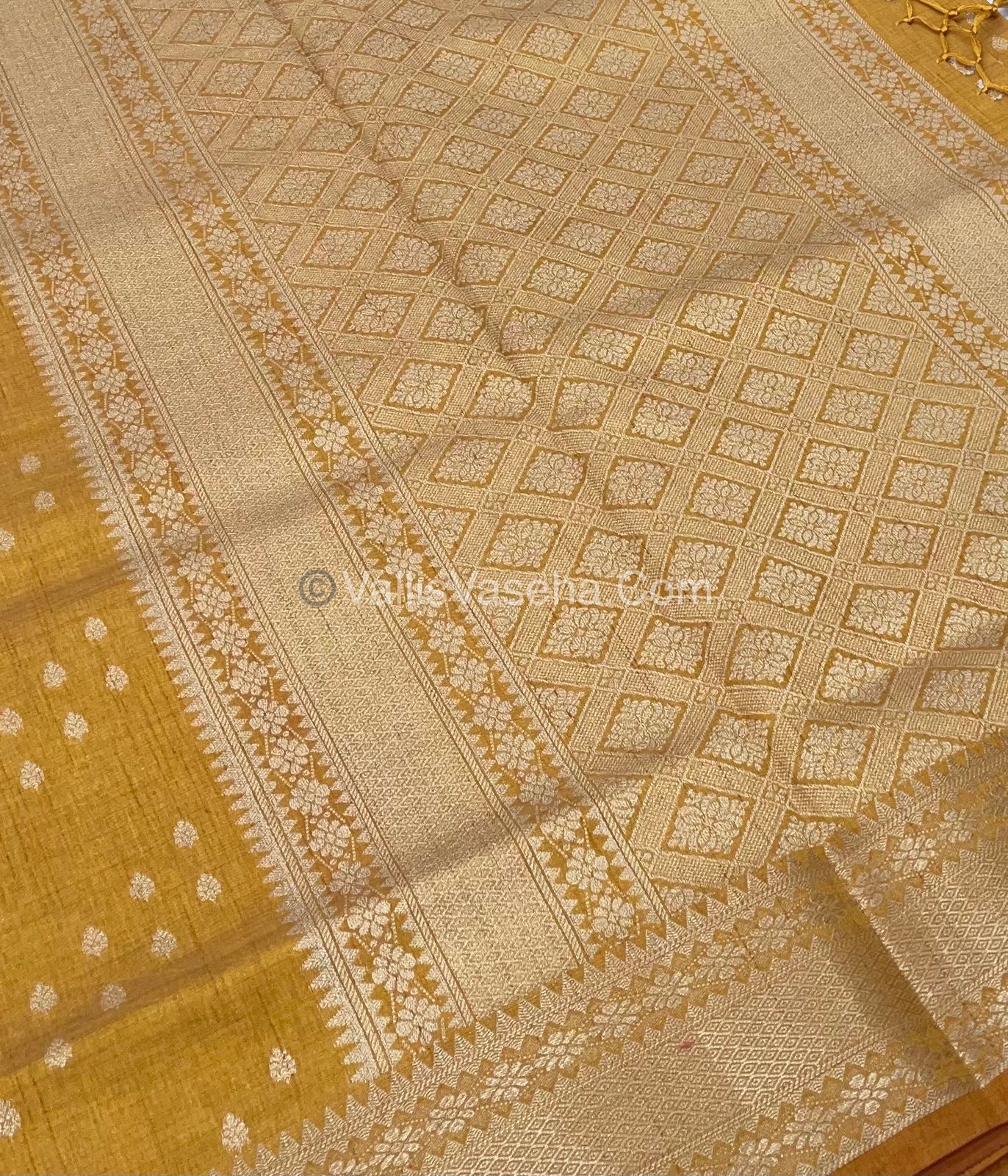 Semi Tussar Silk - Grand Pallu - Yellow Shade - VVSTS017