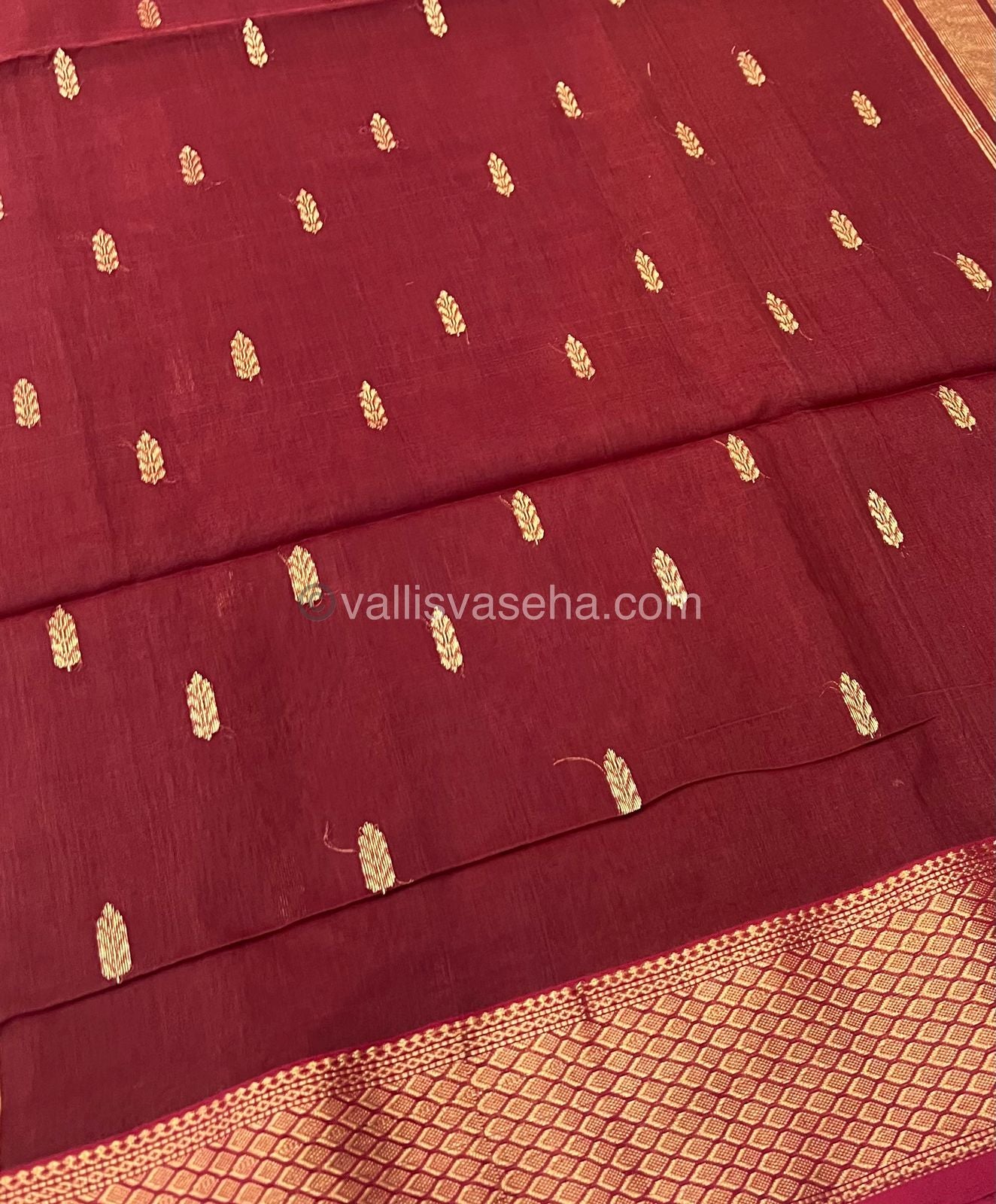 Pure Maheshwari Silk Cotton Saree - Maroonish Brown Color - VVMSC003