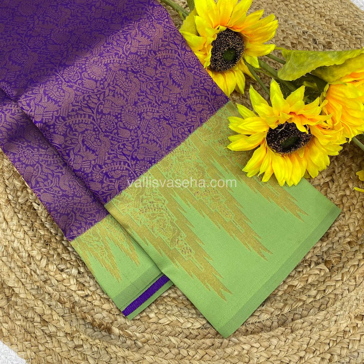 Kanchi Semi Silk - Purple with Green - Temple Border - VVKSS001