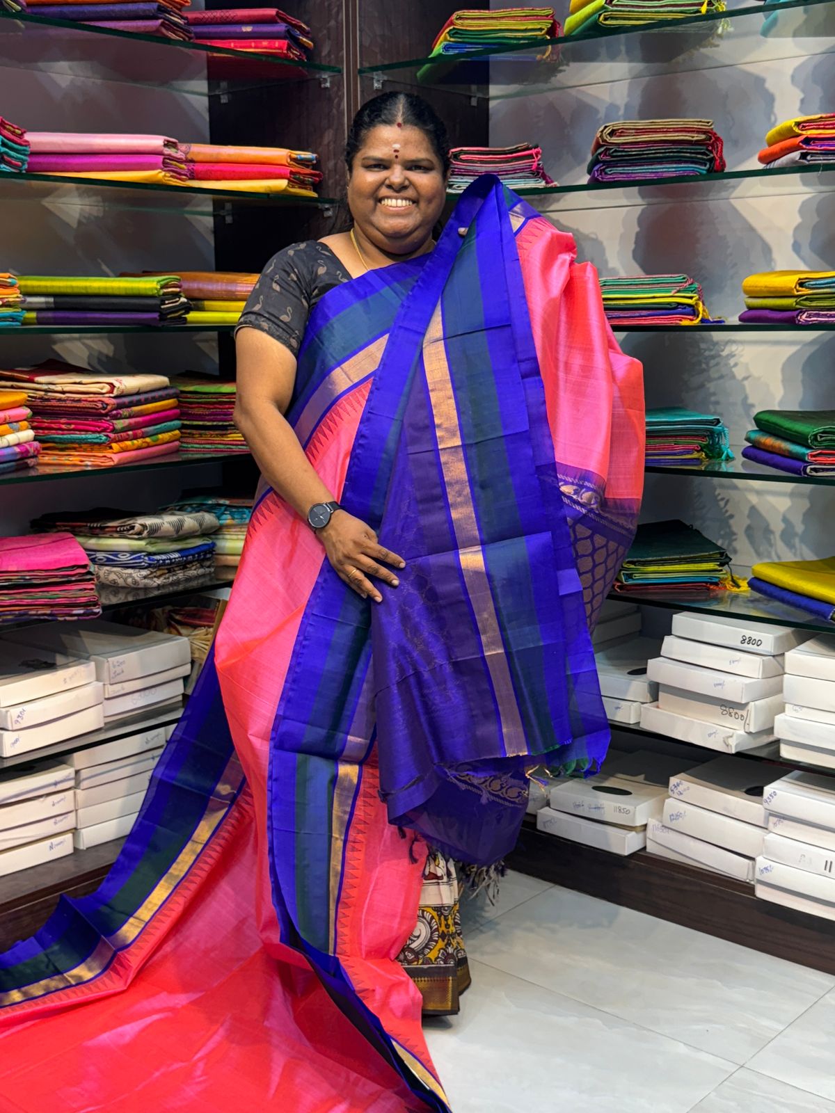 Pure Korvai Silk Cotton Saree - Temple border - VVKSC001