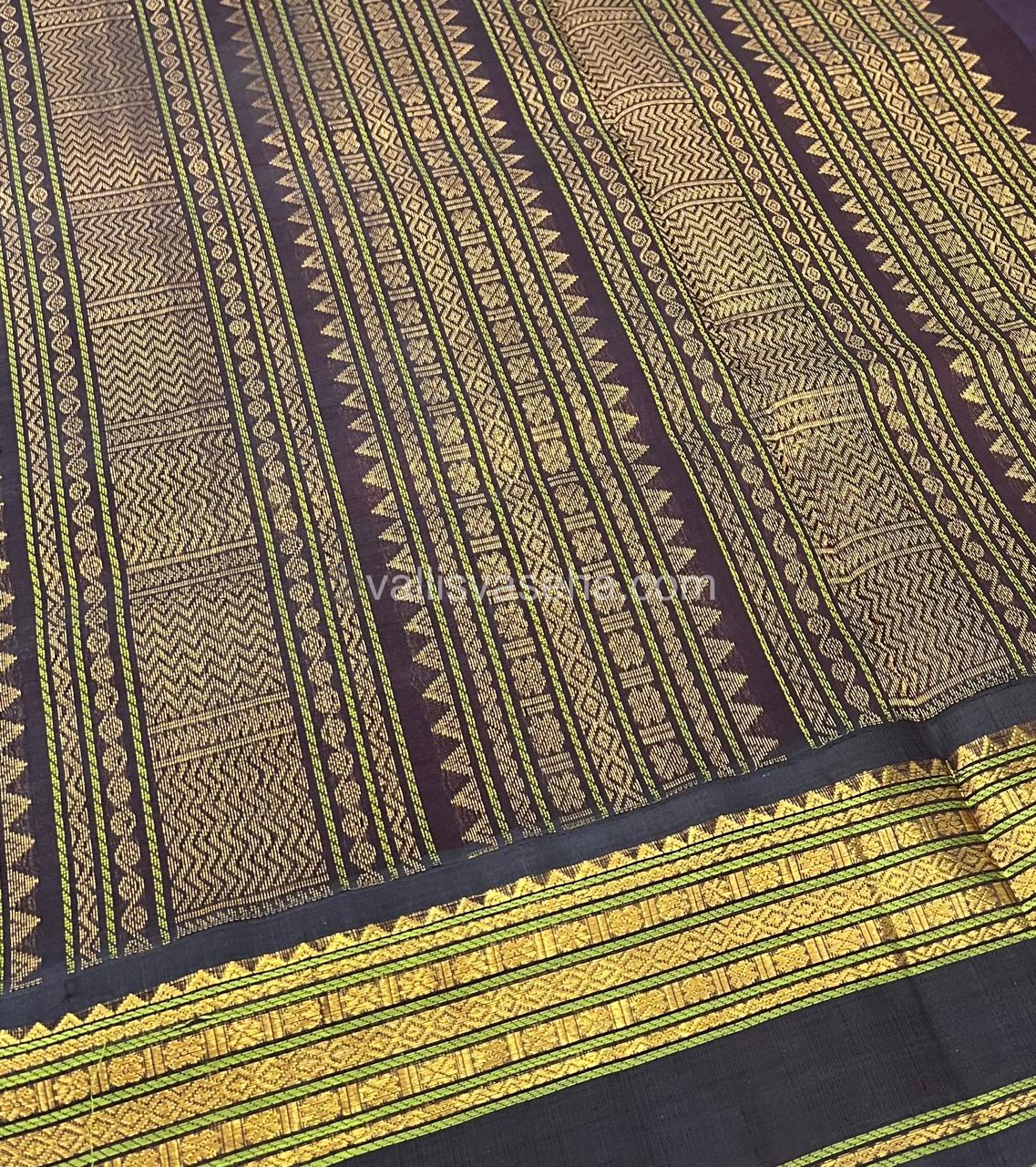 Pure Korvai Silk Cotton Saree - Double Lavender Purple with Brown - Retta Petta border - VVKSC004