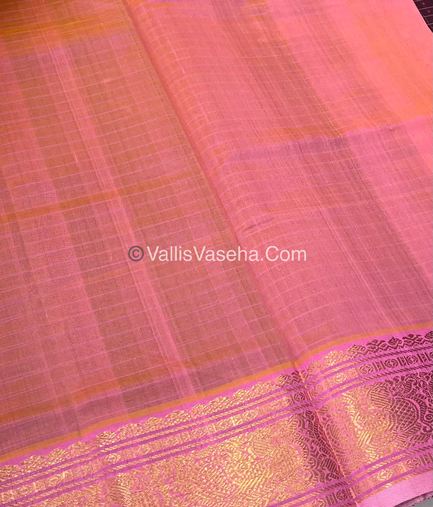 Pure Silk Cotton Saree - Maroonish Wine With Peach Shade - Lakshadeepam Design - VVPLD001