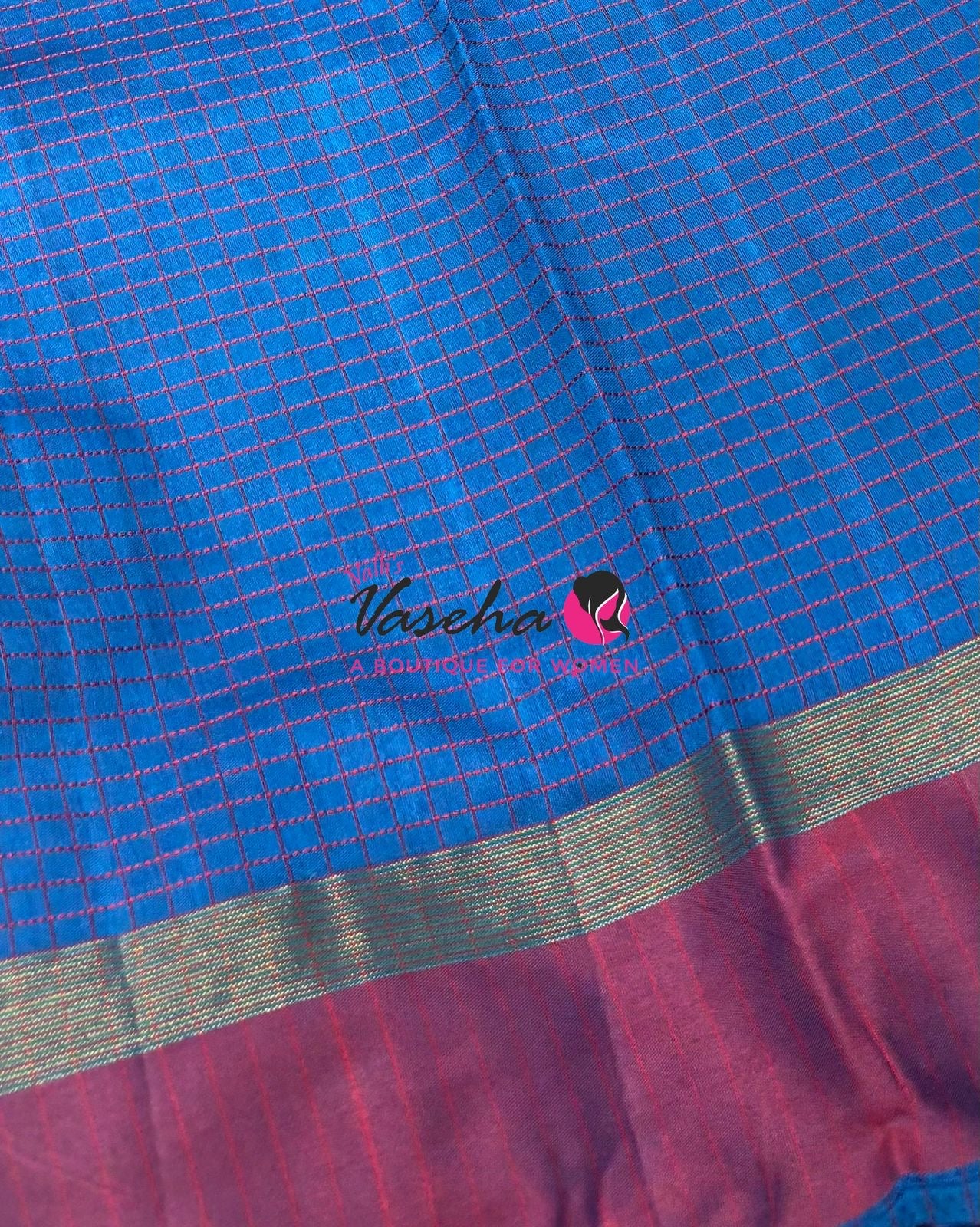 Semi Silk Saree - Thread Work Weaving - Blue With Pink - VVSSS0038