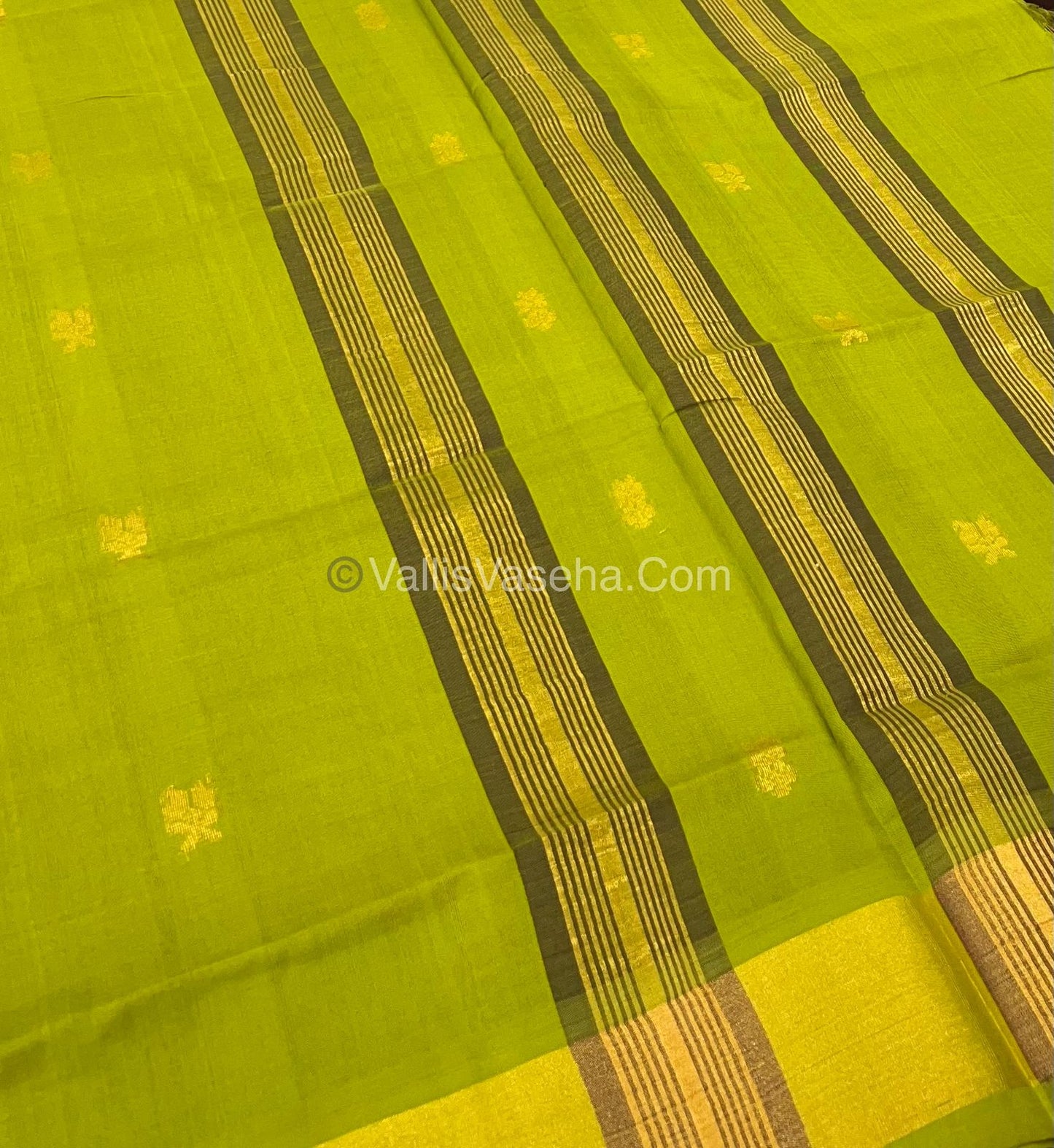 Semi Silk Cotton Saree - Brown & Mehndi Green Combo - VVSSC001
