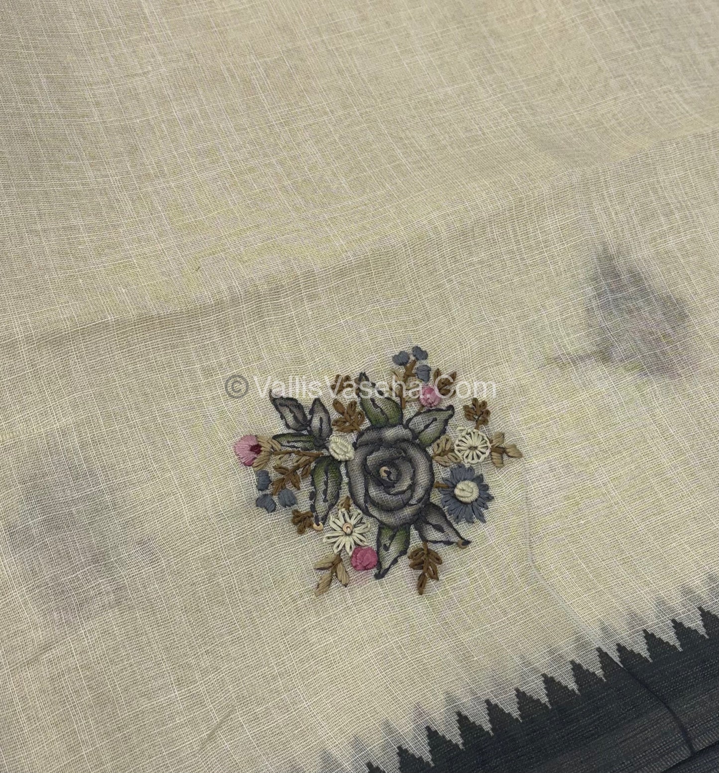 French Knot - Tissue Saree - Cream With Grey Shade - VVLFN007