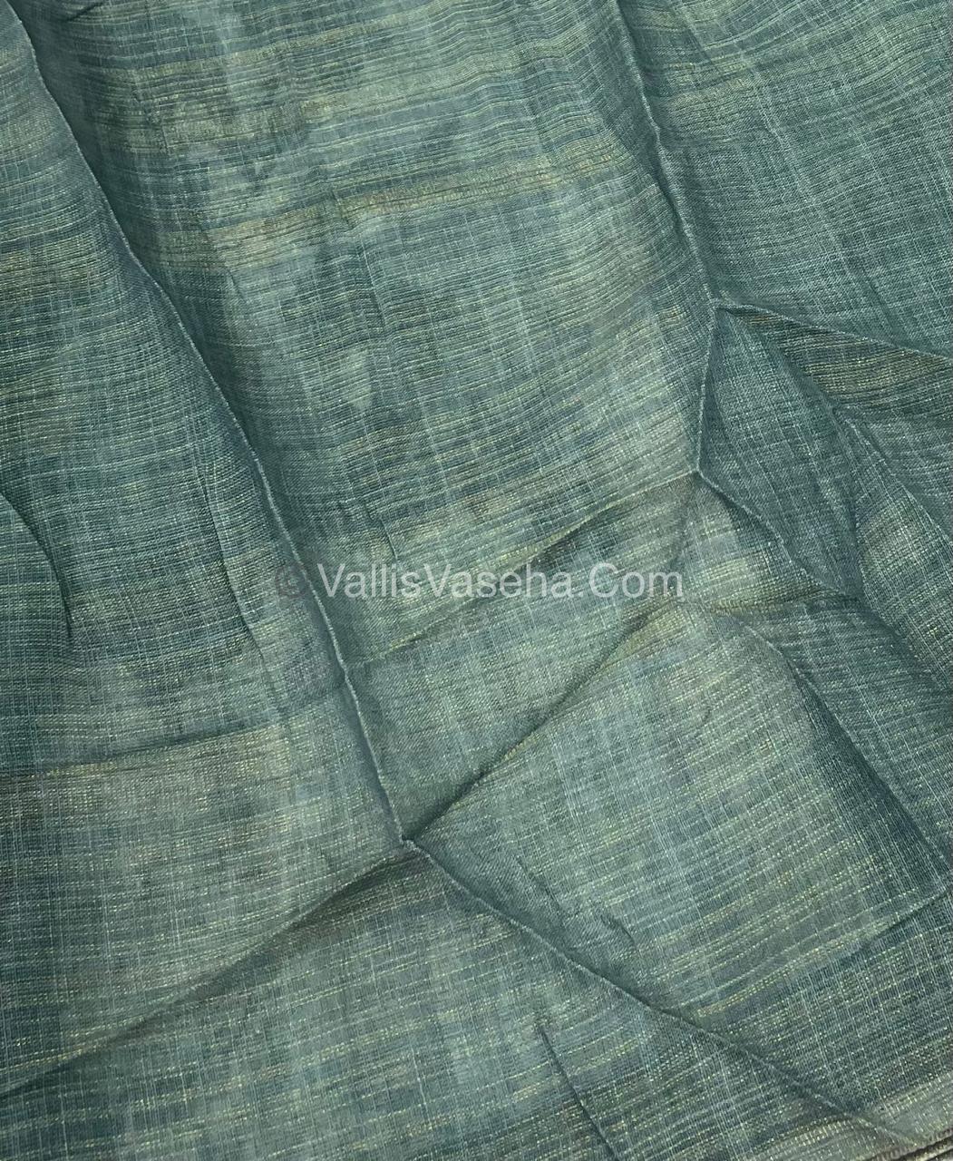 Tissue Linen Saree - Cloud Design - Green Shade - VVTLS002