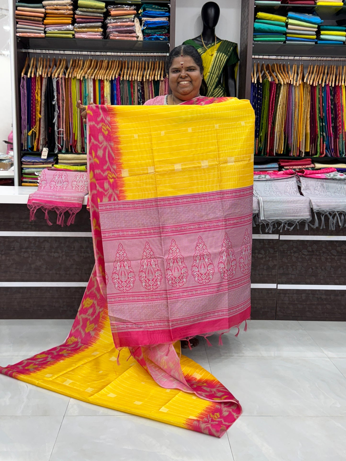 Semi Chappa Silk - Yellow with Pink- VVSC002
