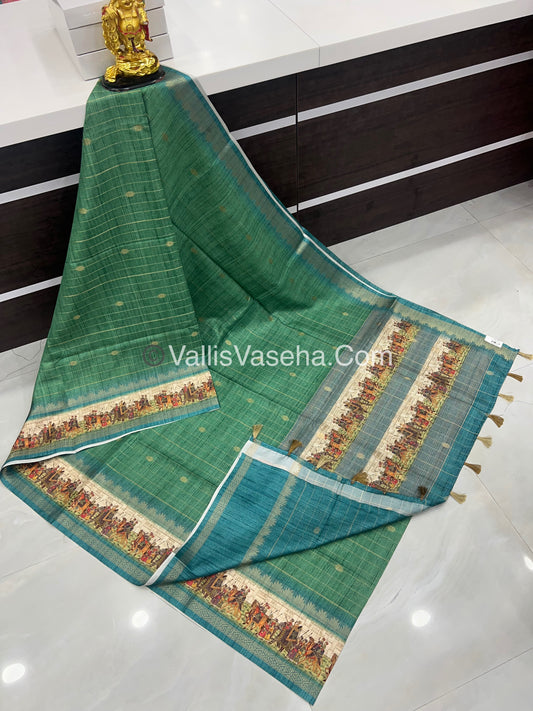 Semi Chanderi Saree - checks pattern - VVSCS004