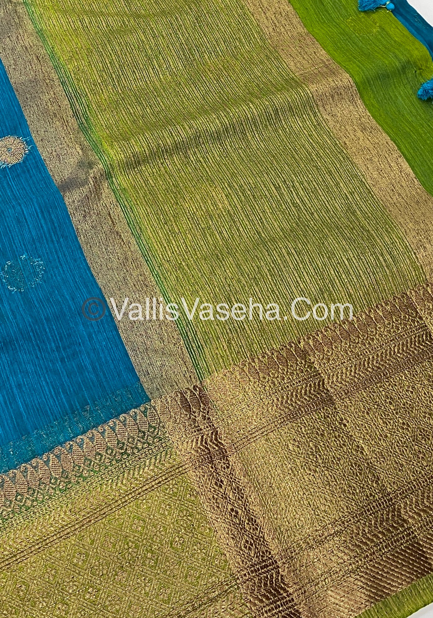 Bamboo Silk Saree - Blue with Green Shade - VVBSS001