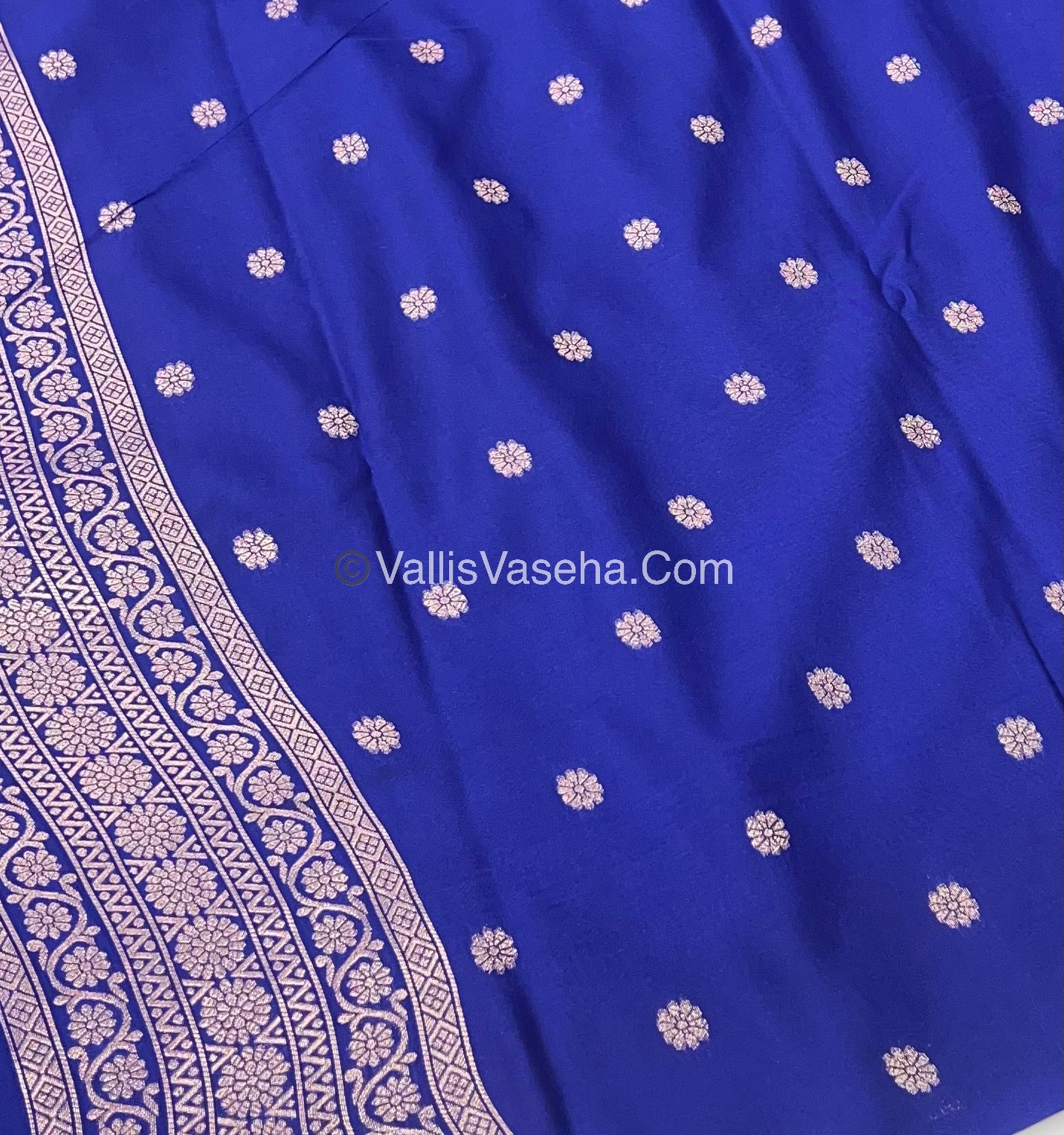 Semi Soft Silk - Flower Butta Border - Blue Shade -VVSSS016