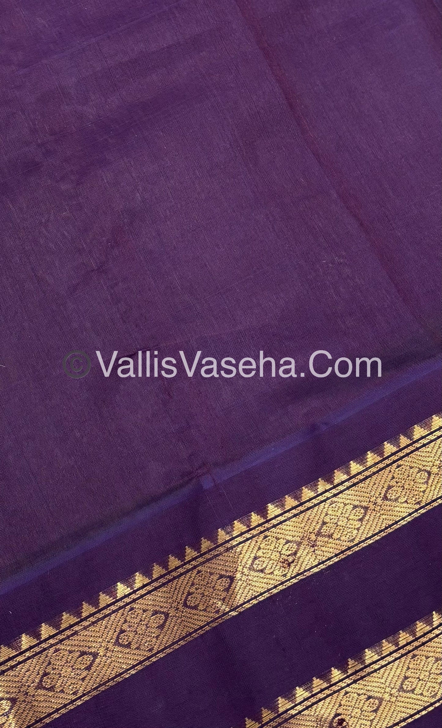 Pure Korvai Silk Cotton With Retta Petta Border - Checks pattern - Cream & Dark Purple - VVKSC013