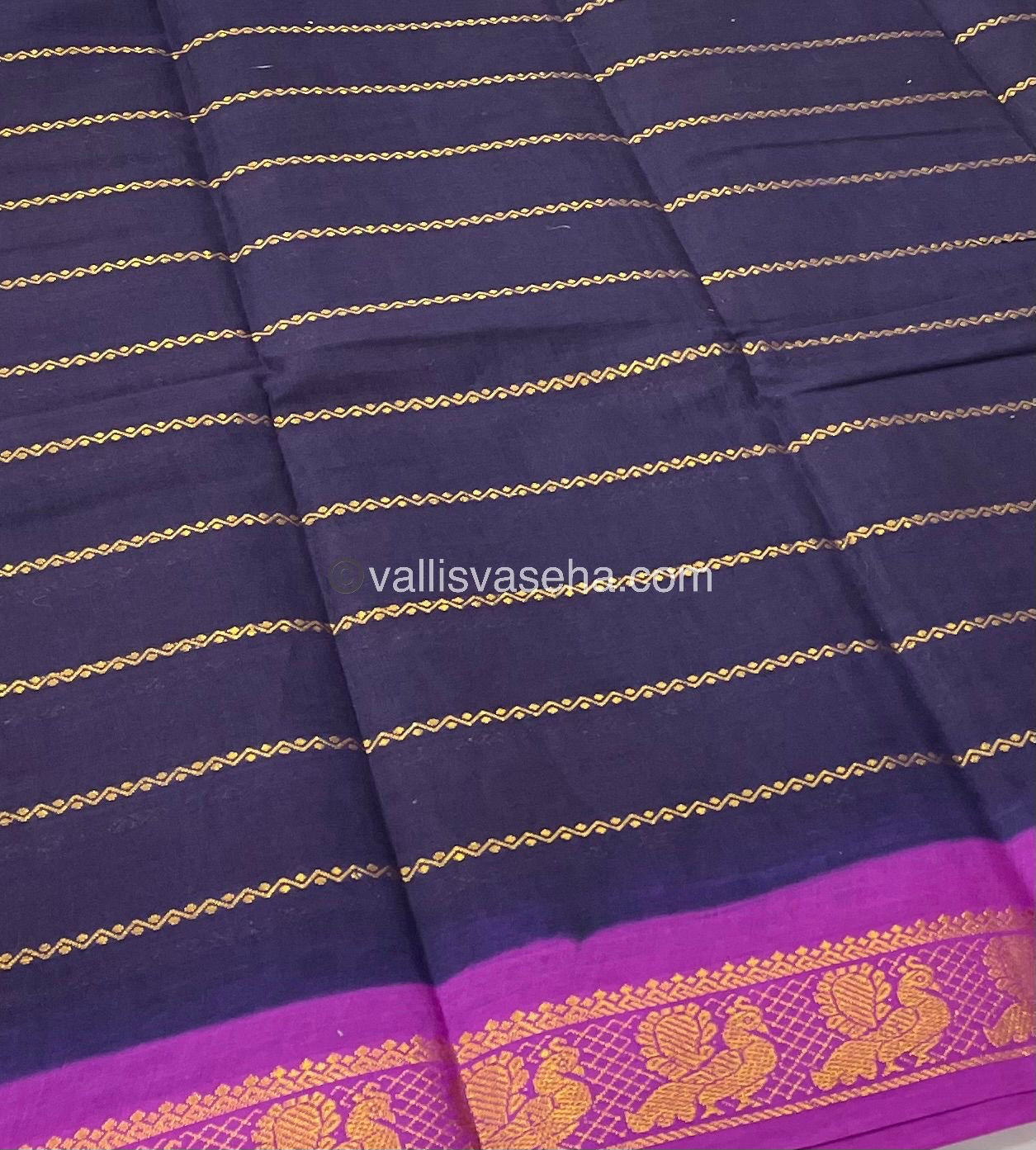 Sungudi Cotton Saree | Velthari Design - Navy Blue with Purple Shade - VVSCV001