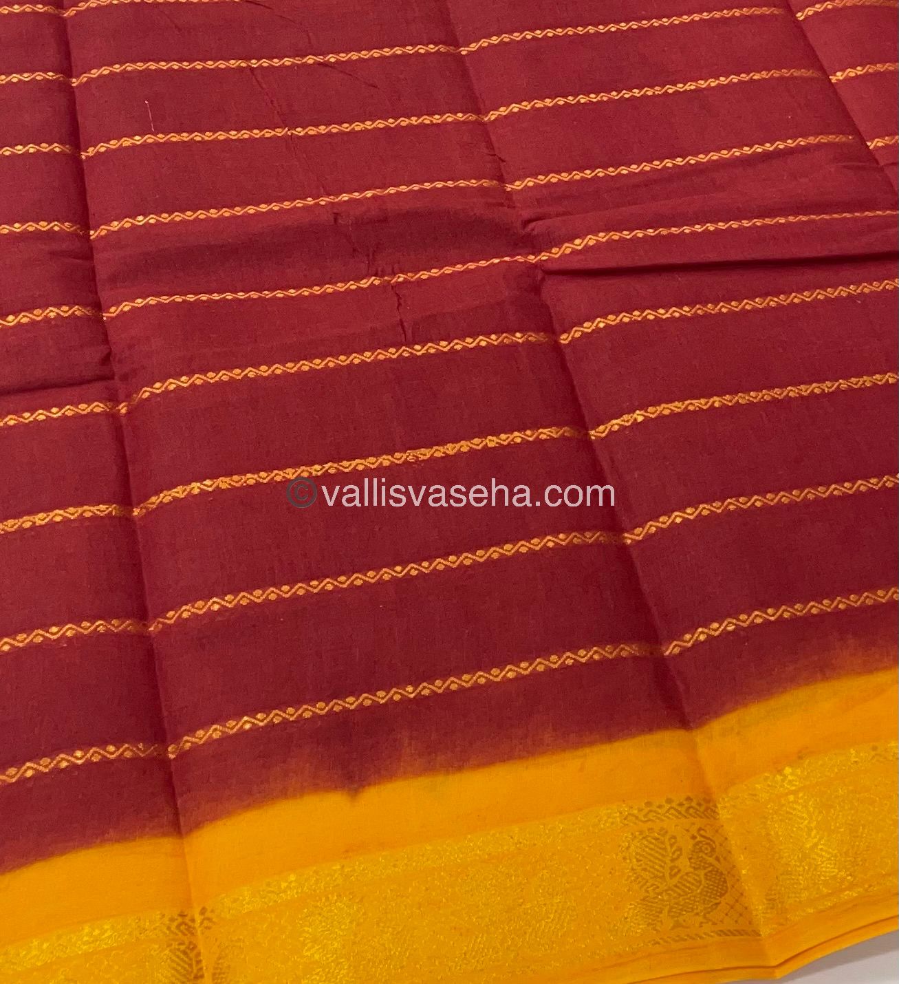 Sungudi Cotton Saree | Velthari Design - Maroon with Mustard Yellow Shade - VVSCV001