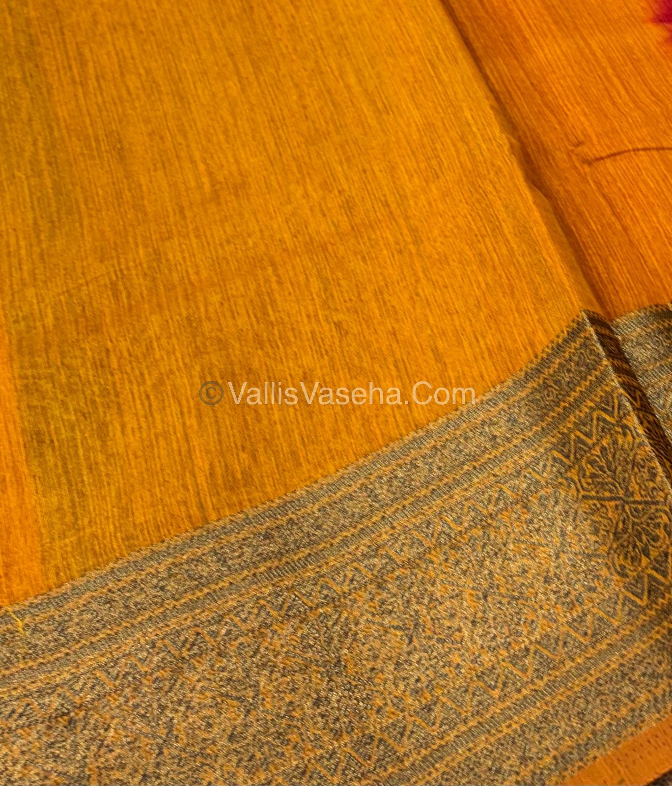 Bamboo Silk Saree - Red With Mustard Yellow Shade - VVBSS006