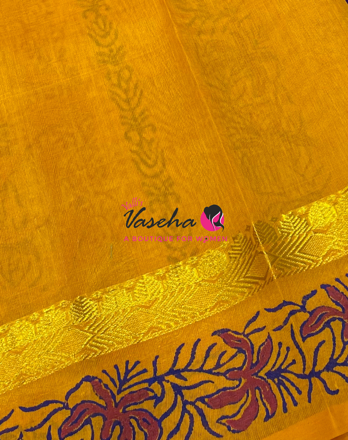 Pure Printed Silk Cotton Sarees - Blue with Yellow - VVPSC004