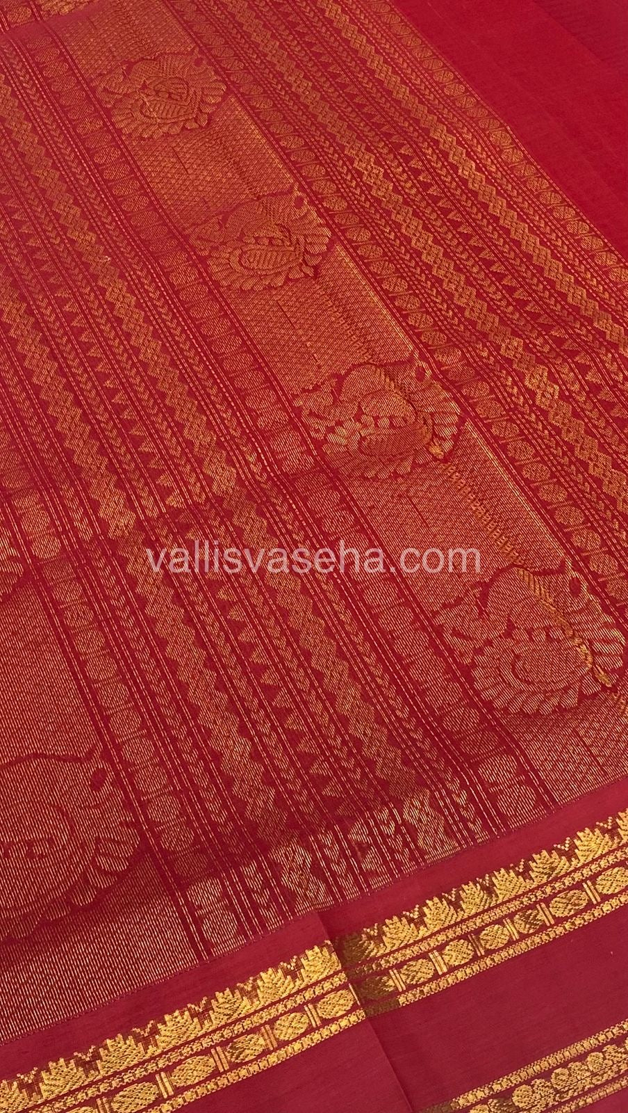 Pure Korvai Silk Cotton - Podi Kattam - Retta Petta Border - Black & White with Red - VVKSC003