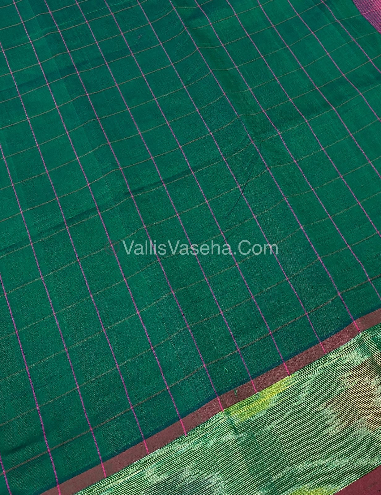 Semi Silk Cotton Saree - Dark Green & Pink - VVSSC001