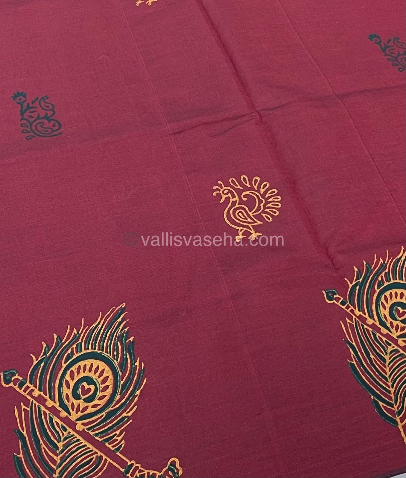South Mixed Printed Cotton - Meroon With Orange - VVPCP002