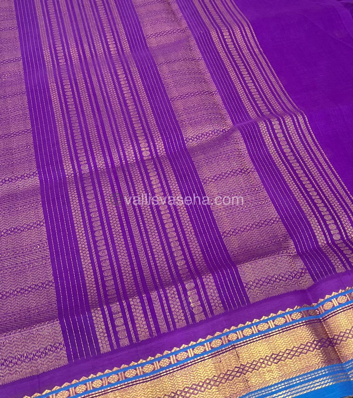 Pure Korvai Silk Cotton Saree - Sea Green with Purpe Combo - VVKSC004