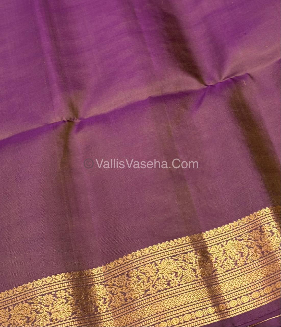 Pure Soft Silk Saree - Kanchi Border - Mustard Yellow & Dual Tone Purple Combo - VVPSS046