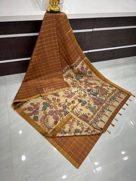 Semi Chanderi Saree - checks pattern - VVSCS004