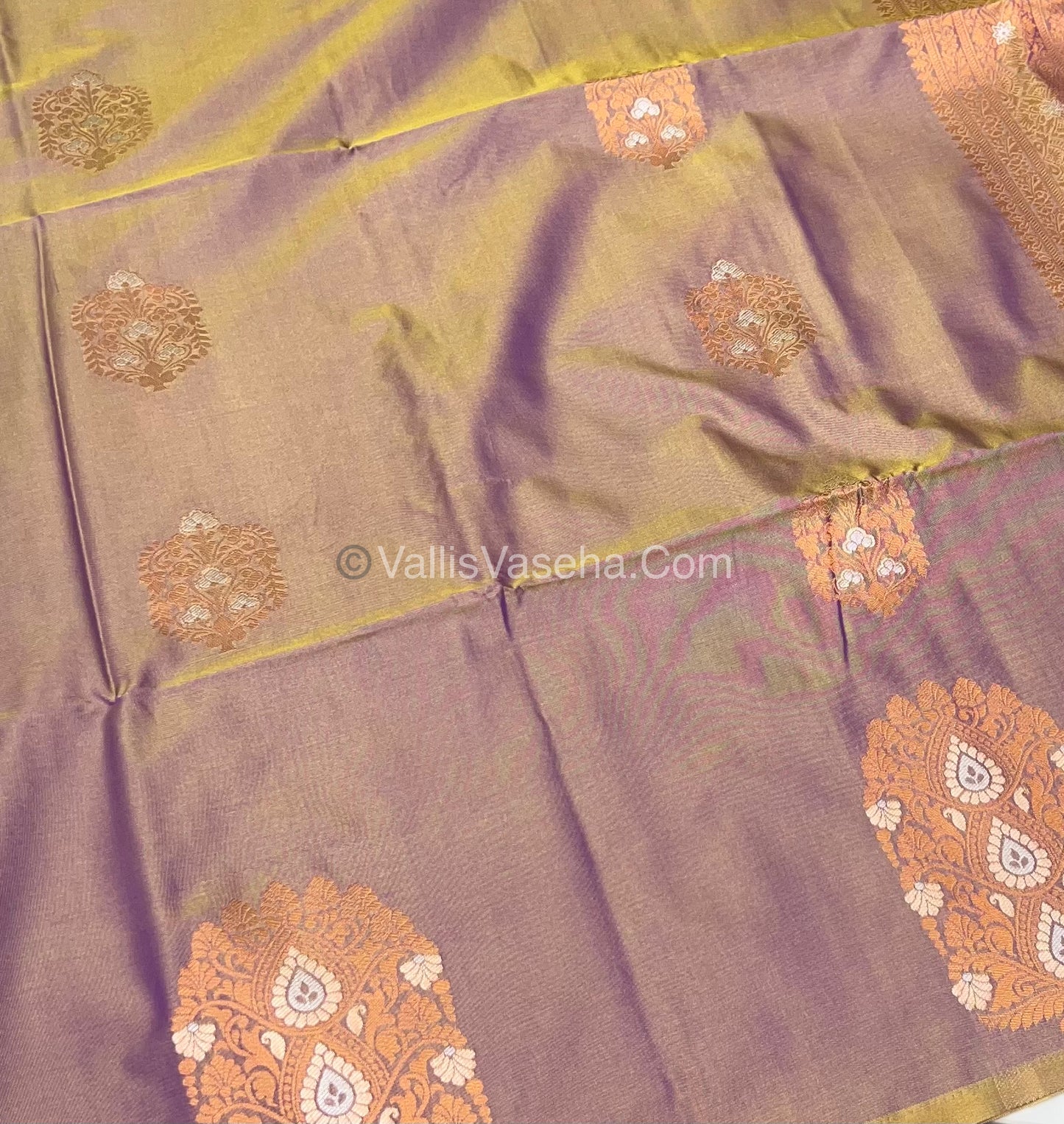 Semi Soft Silk - Border Butta - Double Tone Goldish Grey Shade -VVSSS010