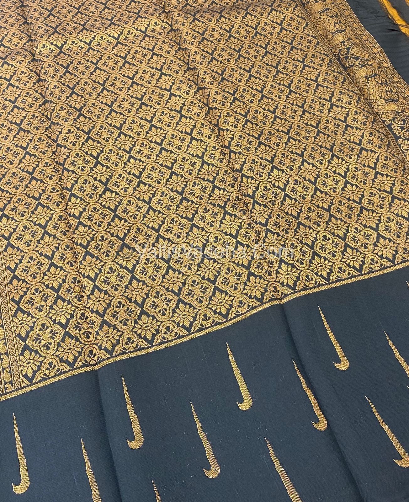 Kanchi Semi Silk - Dark Yellow with Black VVKSS001