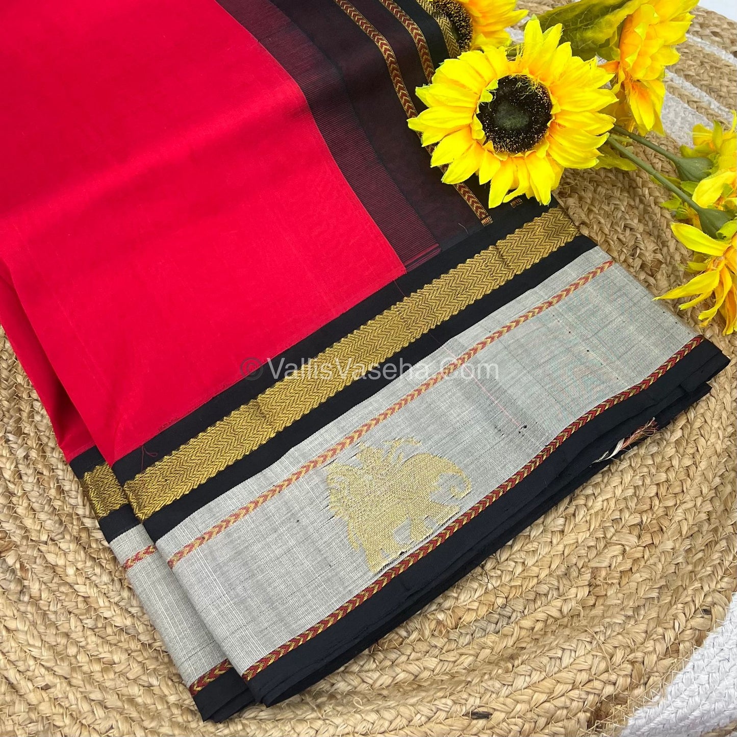 Pure Korvai Silk Cotton Saree - Border Elephant butta Design - VVKSC018