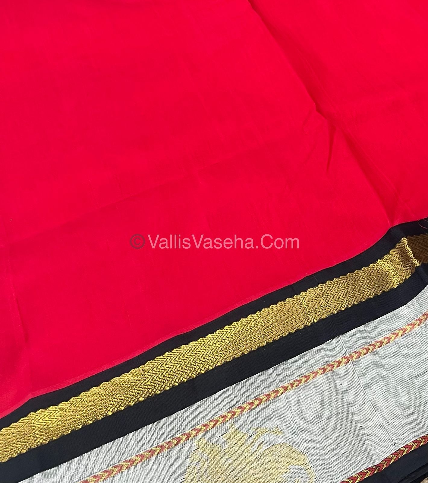 Pure Korvai Silk Cotton Saree - Border Elephant butta Design - VVKSC018