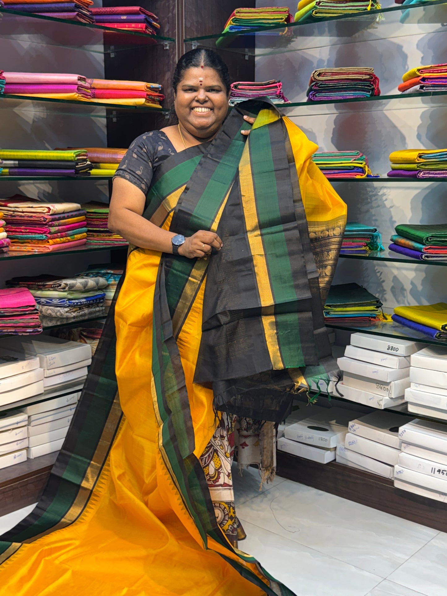 Pure Korvai Silk Cotton Saree - Temple border - VVKSC001