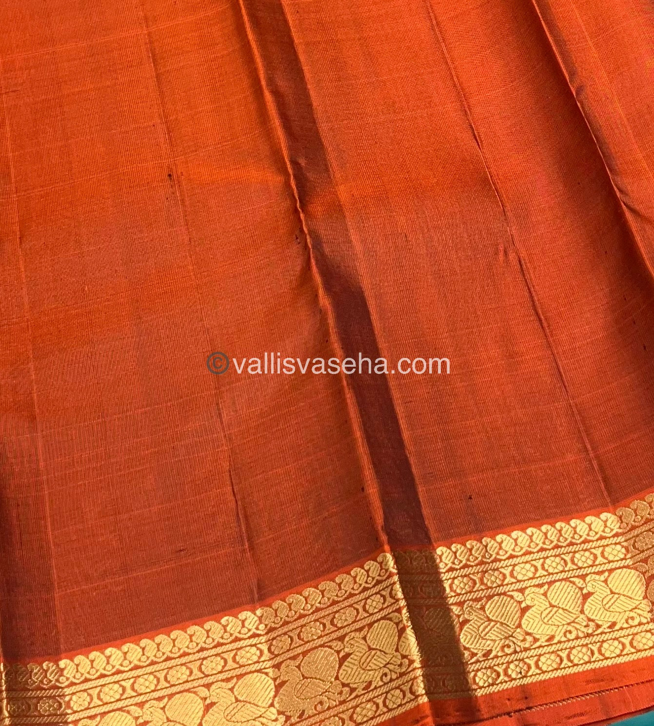 Pure Kanchipuram Silk Saree - Blue & Rust Orange Combo - VVPS018