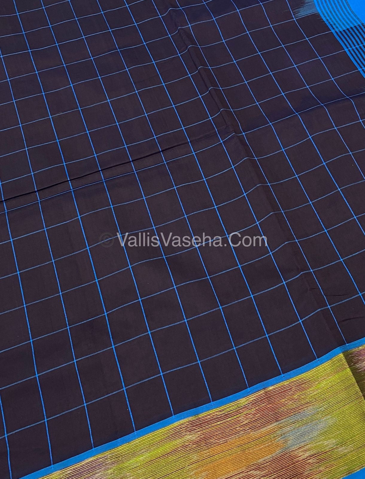 Semi Silk Cotton Saree - Brown & Blue - VVSSC001
