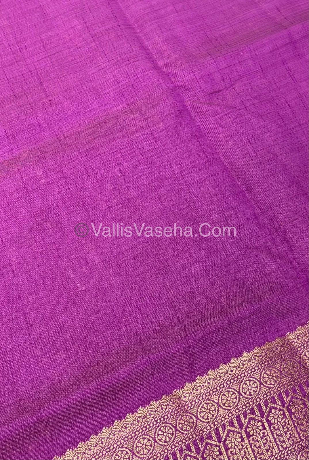 Semi Tussar Silk - Grand Pallu - Purplish Pink Shade - VVSTS031