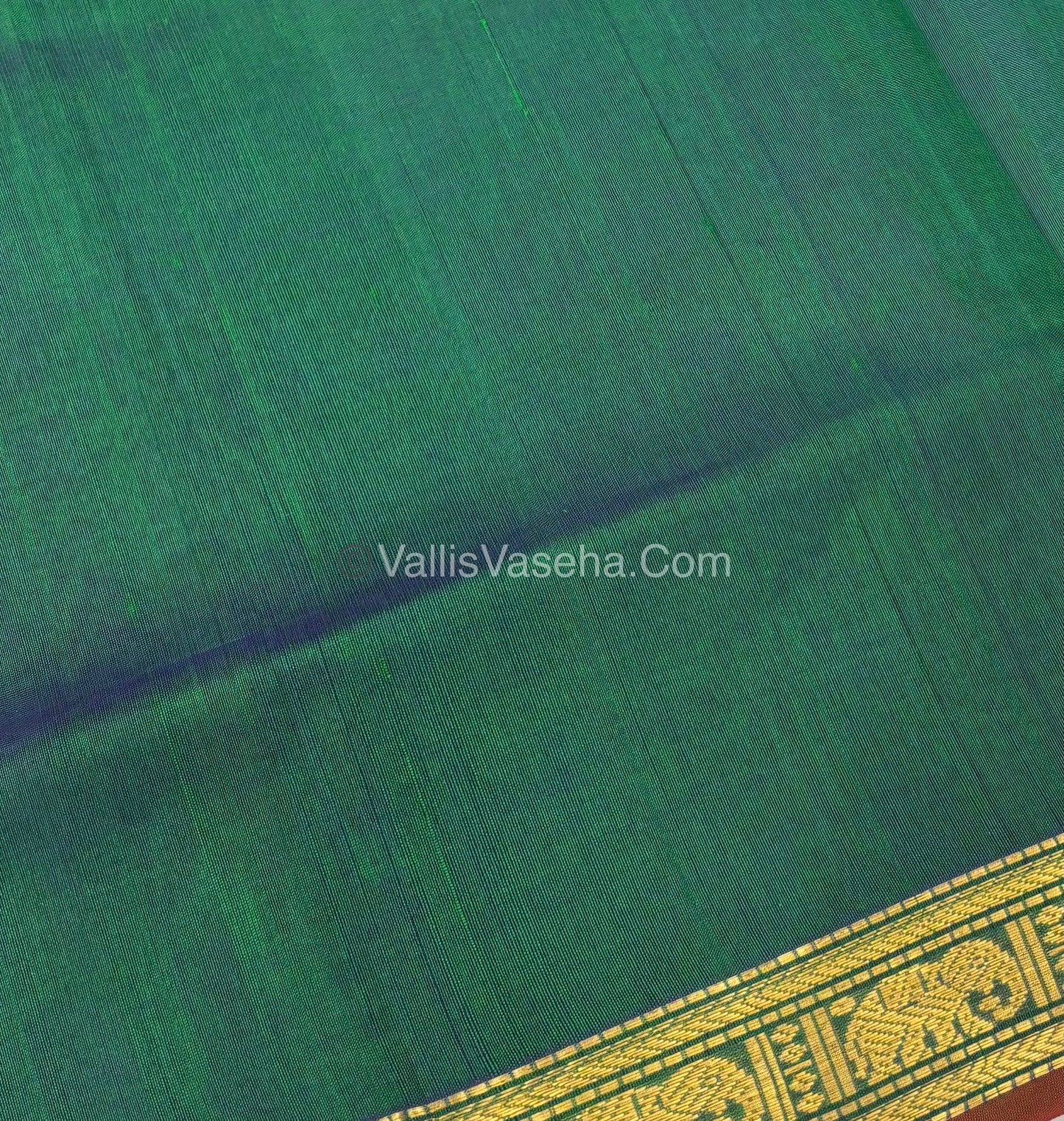 Pure Silk Cotton Saree - Retta Mayil Design - Dual Tone - Green Shade - VVRMS001