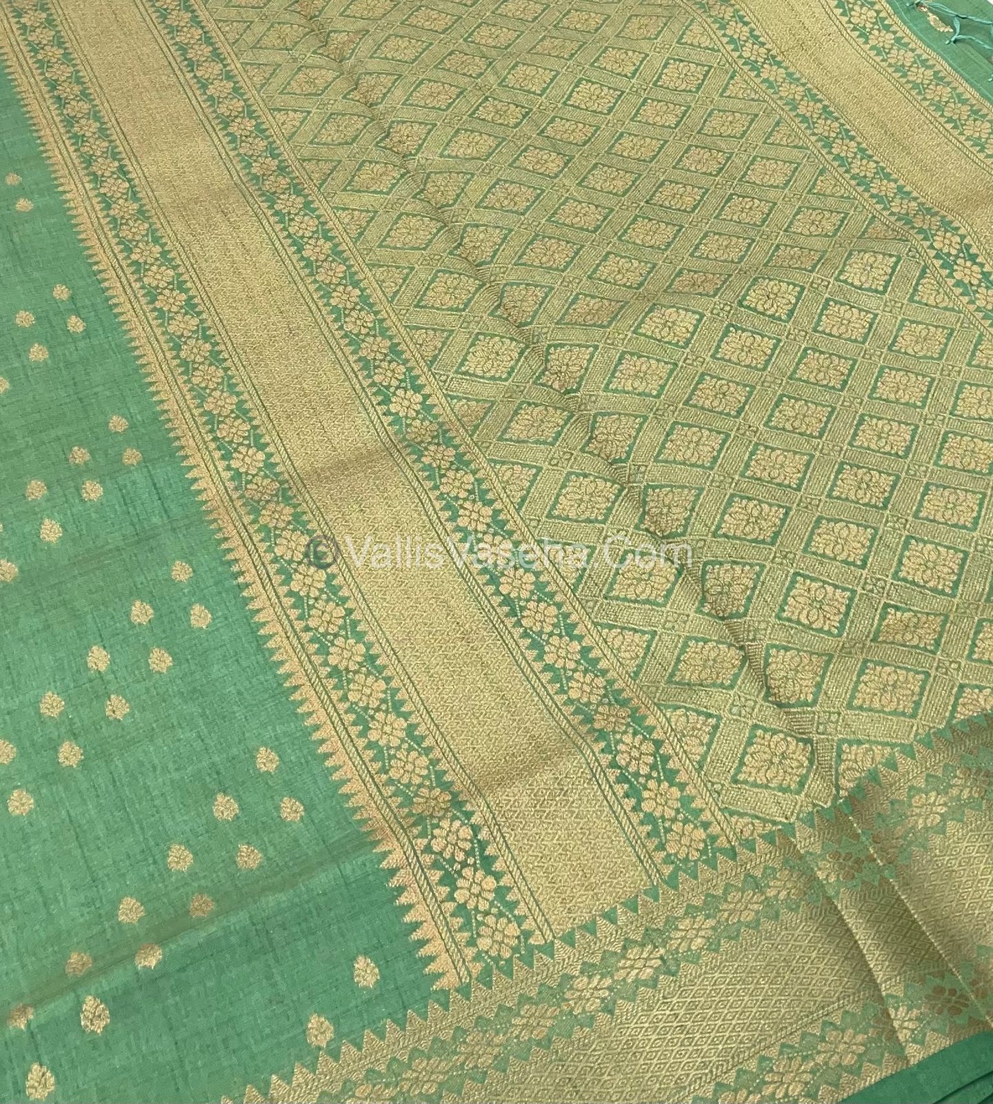 Semi Tussar Silk - Grand Pallu  - Pastel Green Shade - VVSTS017