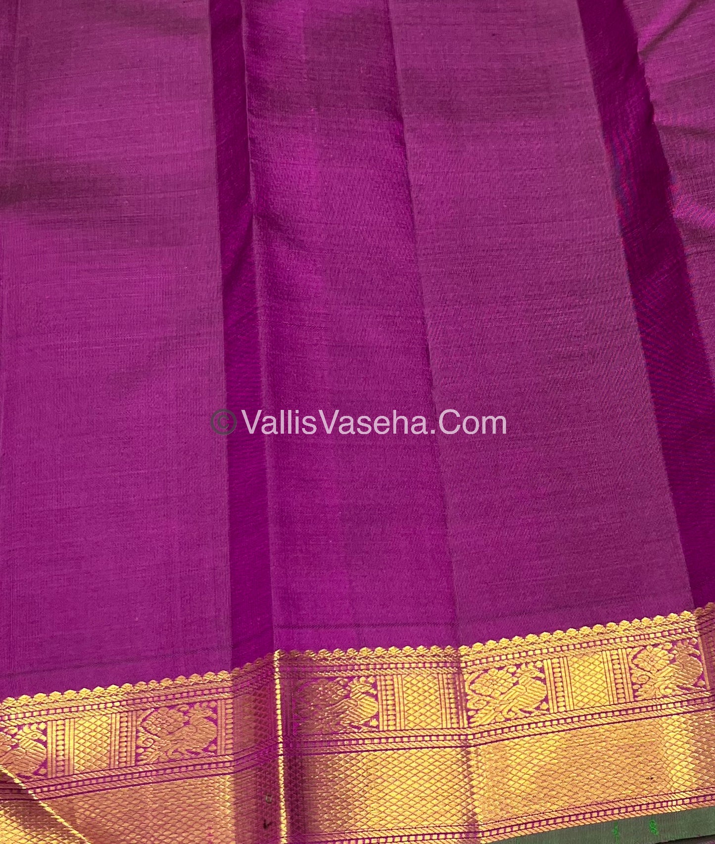 Pure Kanchipuram Silk Saree - Dual Tone Peachish Gold With Purple Shade - VVPS022
