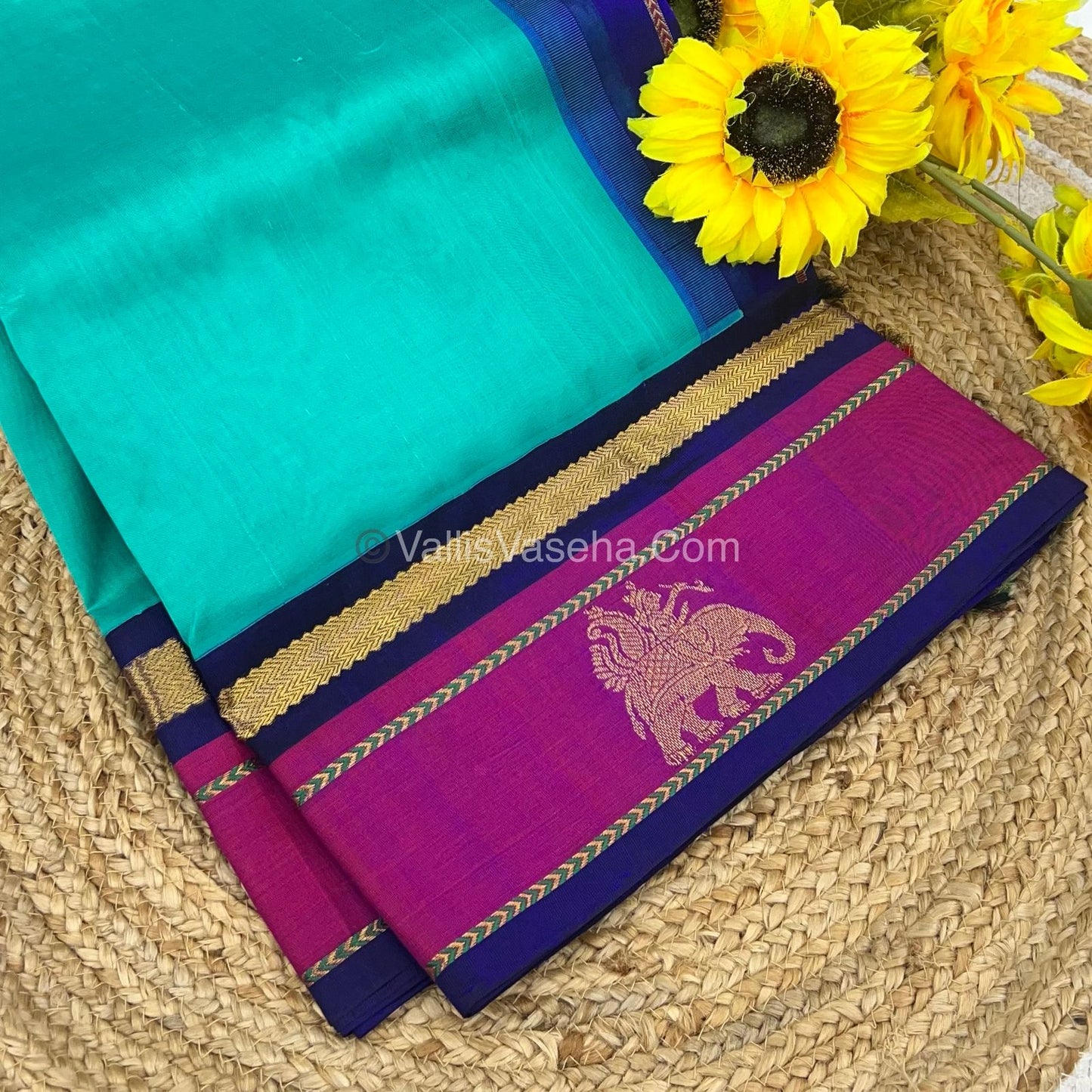 Pure Korvai Silk Cotton Saree - Border Elephant butta Design - VVKSC018