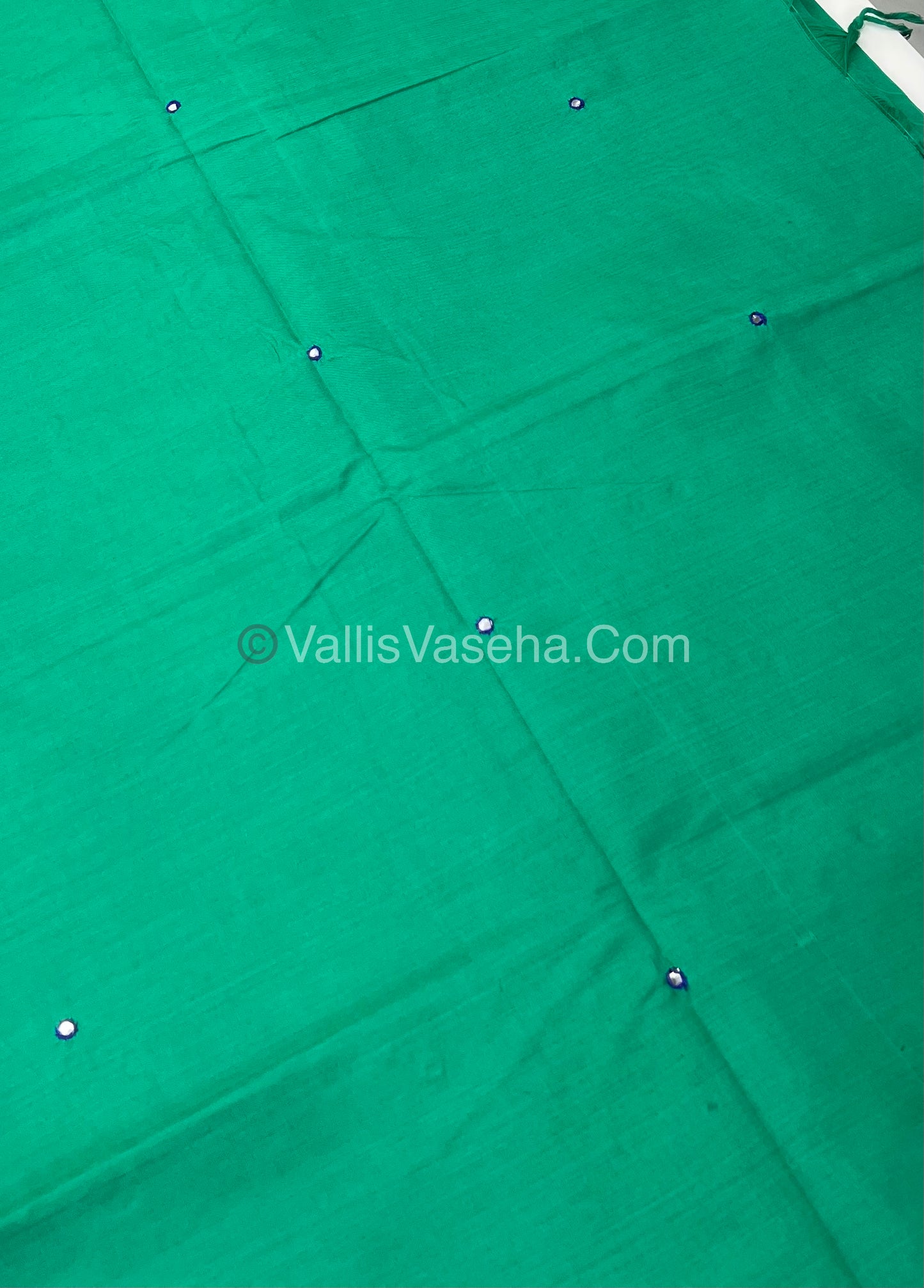 South Mixed Cotton - Mirror Work Embroidery - Green With Violet - VVPCM002