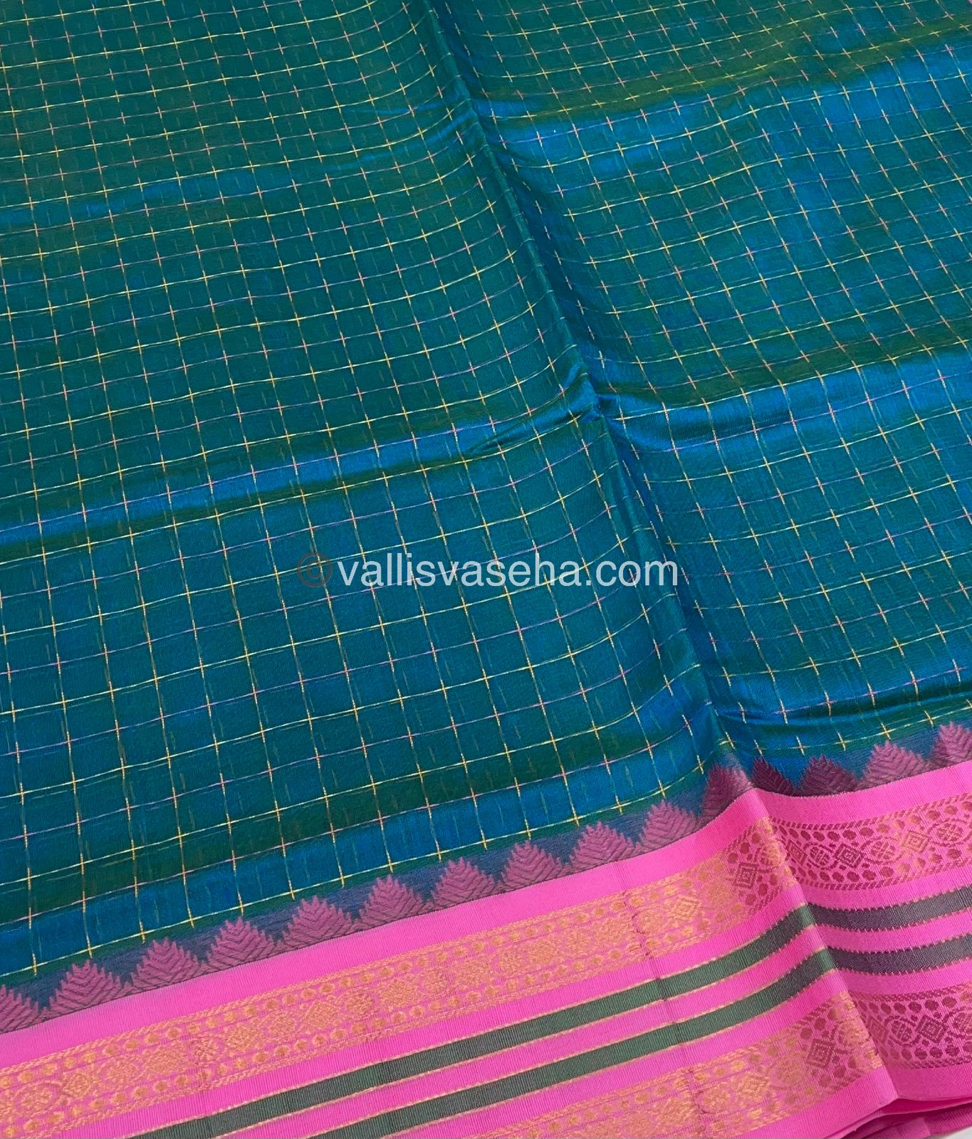 Korvai Silk Cotton - Blue Shade with Pink - VVKSC012