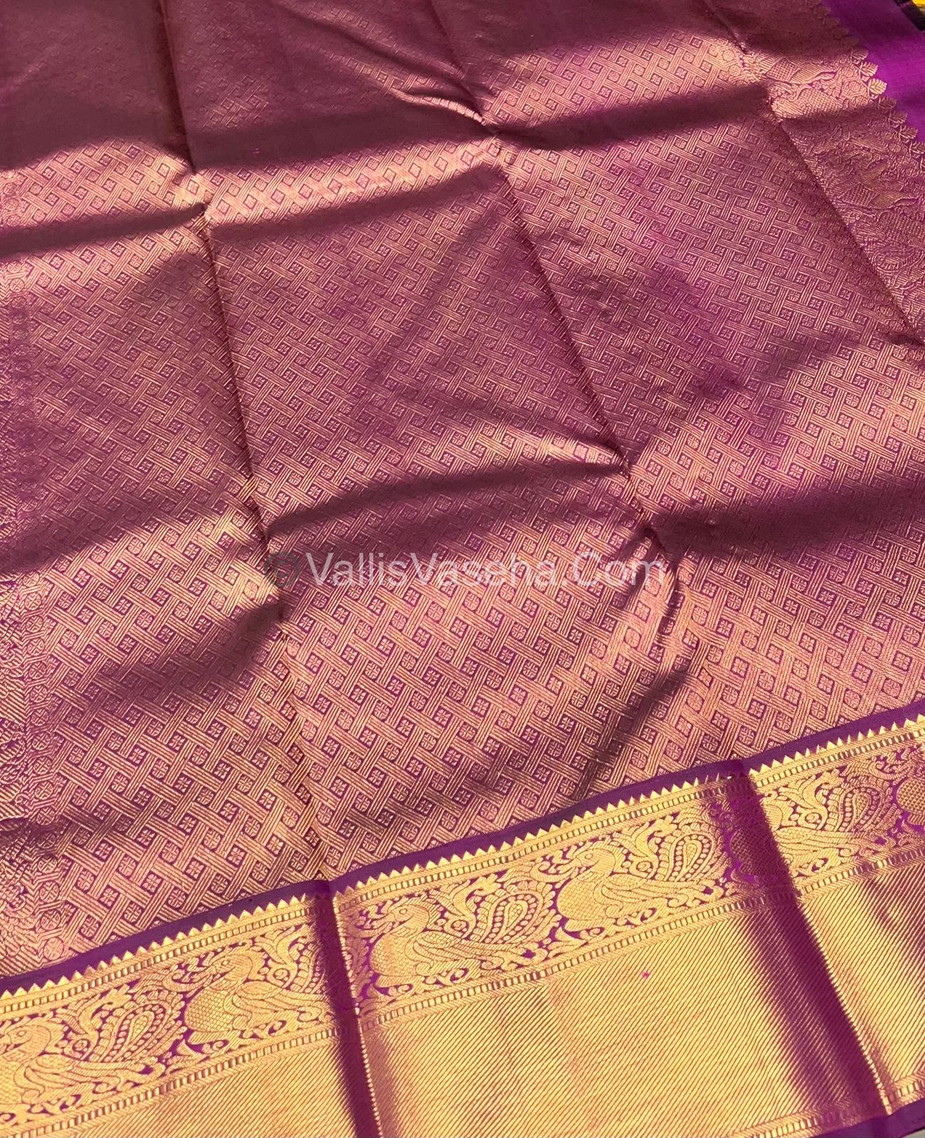 Pure Kanchipuram Silk Saree Yellow with Purple - VVPS011