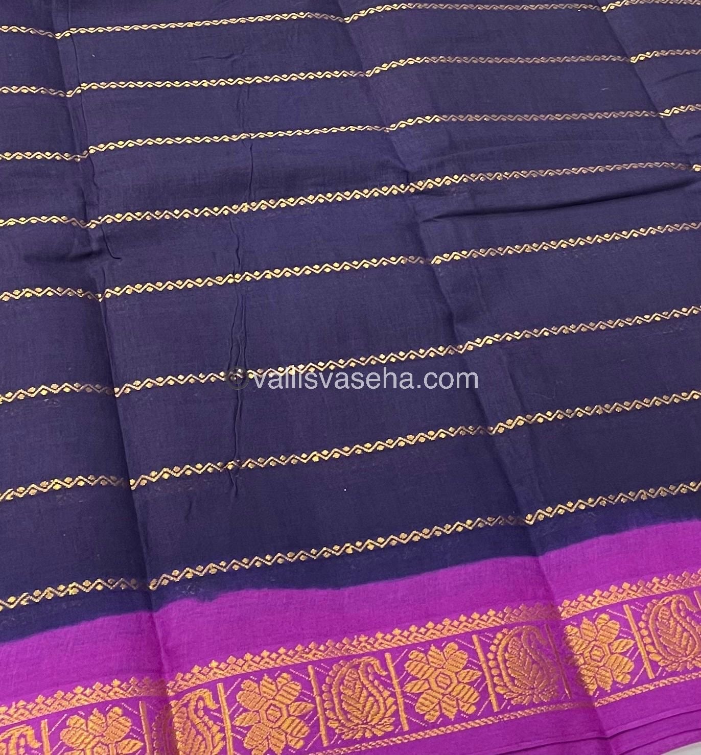 Sungudi Cotton Saree | Velthari Design - Navy Blue with Purple Shade - VVSCV001