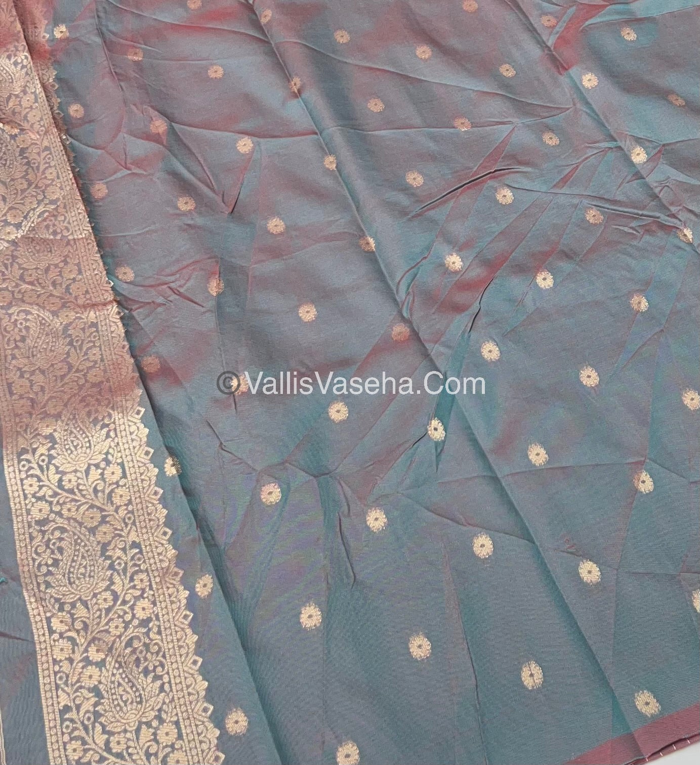 Semi Soft Silk - Elephant Butta Border - Greenish Grey Shade -VVSSS011