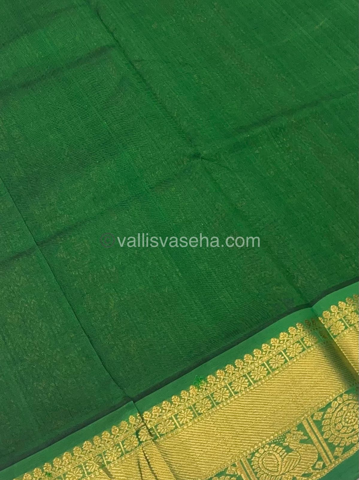 Pure Silk Cotton Saree - Mayil & Chakkaram Design - Pink with Green - VVMC001